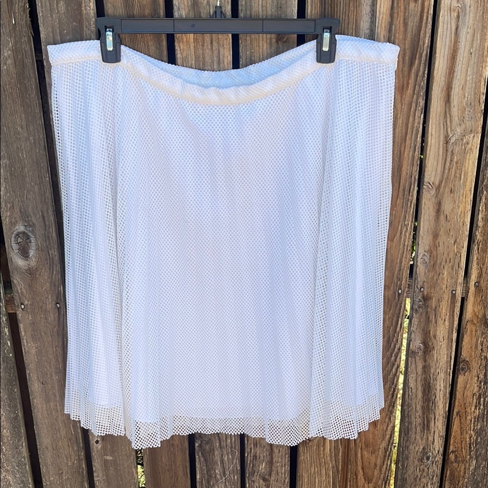 Calvin Klein 20W White A-Line Skirt Mesh Plus Size Accordion Pleats Preppy Twee